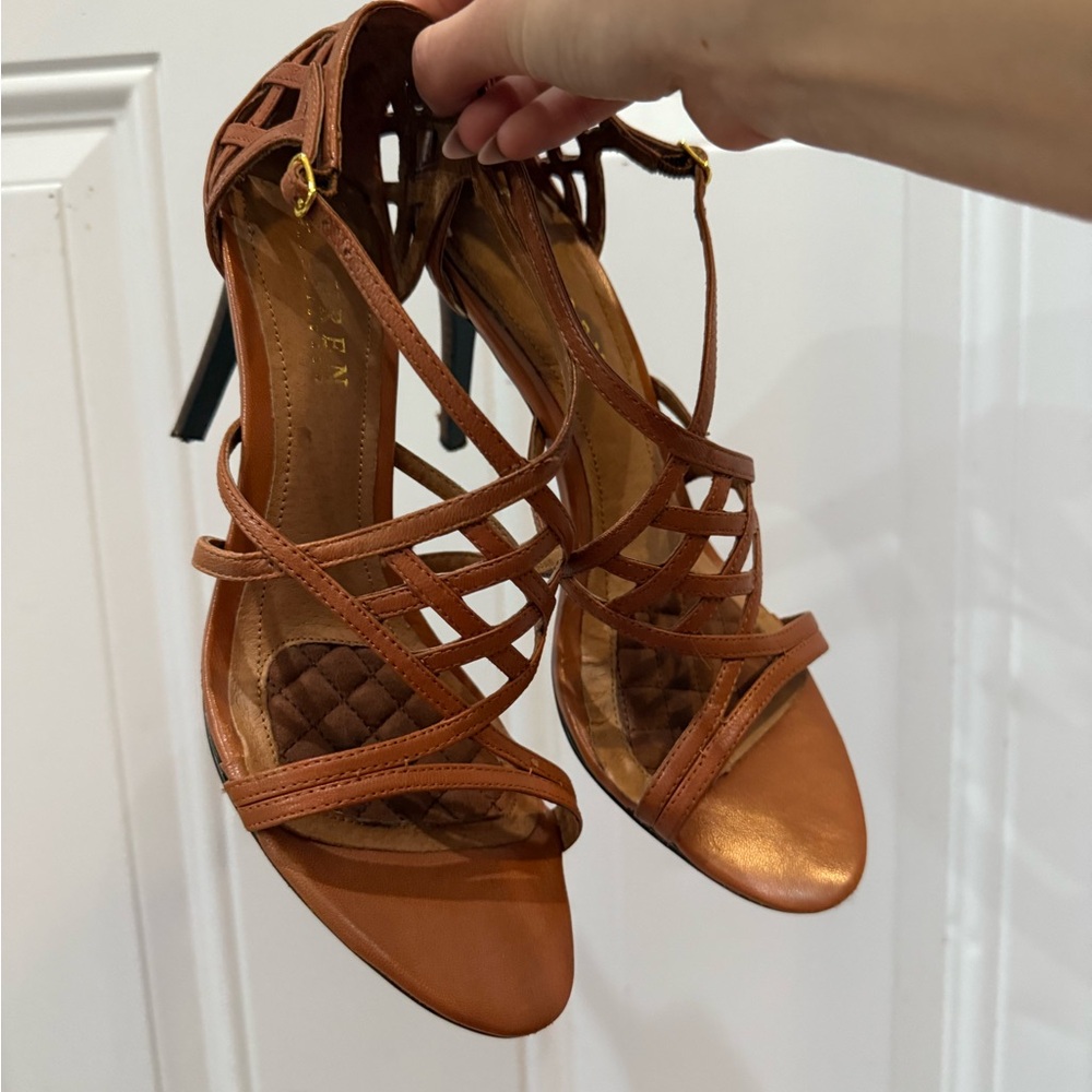 Ralph Lauren brown cage Strappy cushion heels